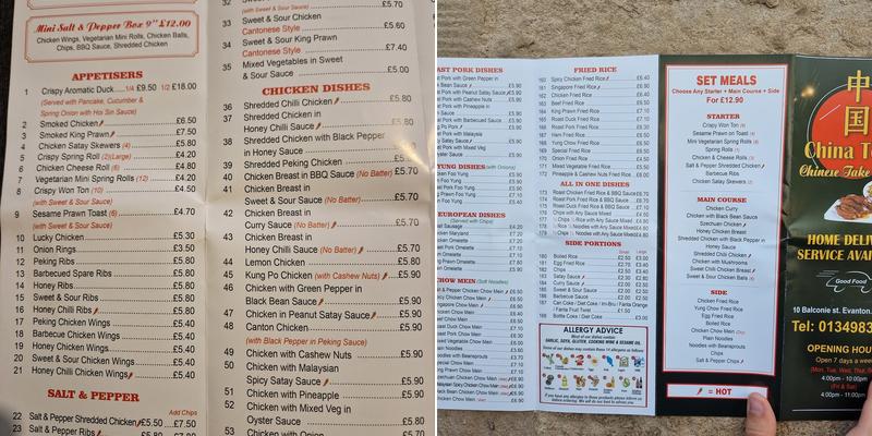 China Town Menu