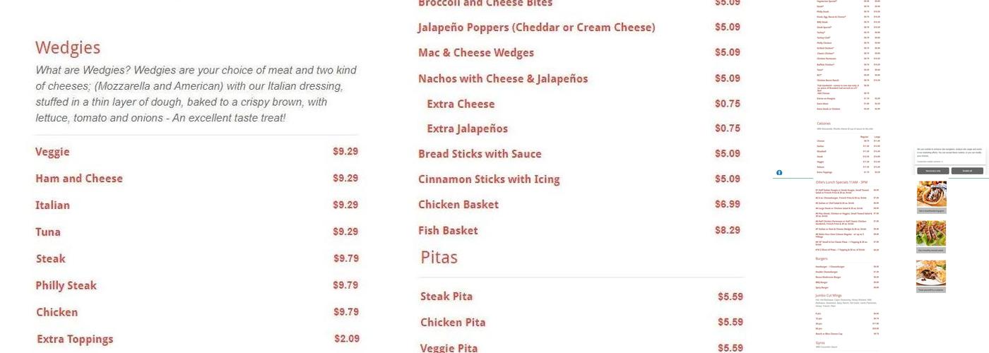 Ollies Pizza Menu