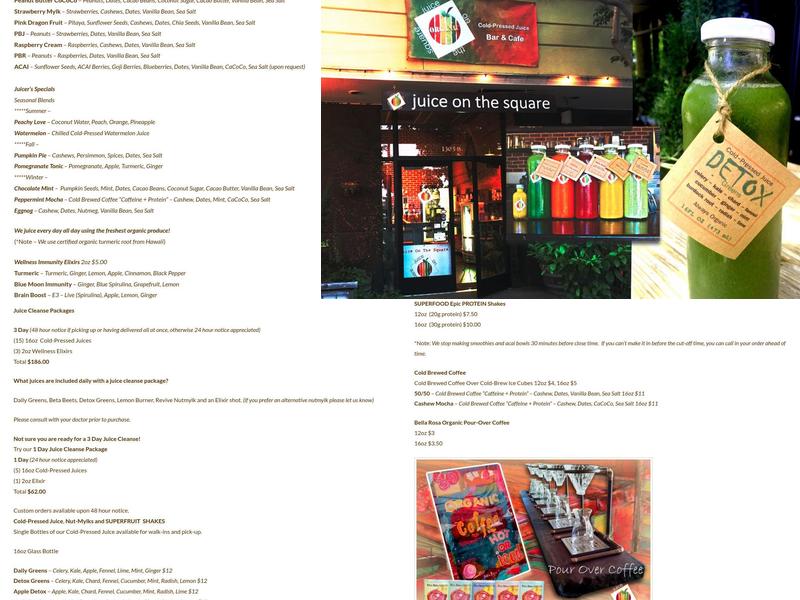 Juice On The Square Menu