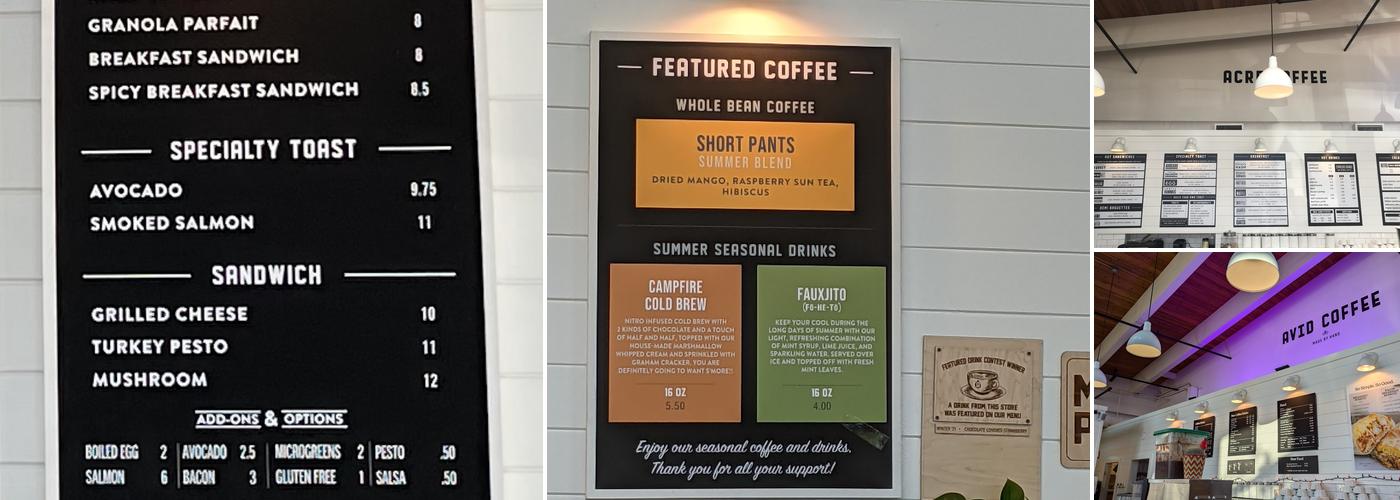 Avid Coffee Menu