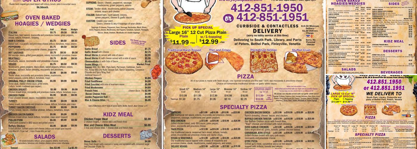 Ya Ya's Pizza Menu