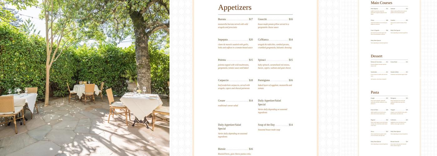 Ca'Bianca Menu