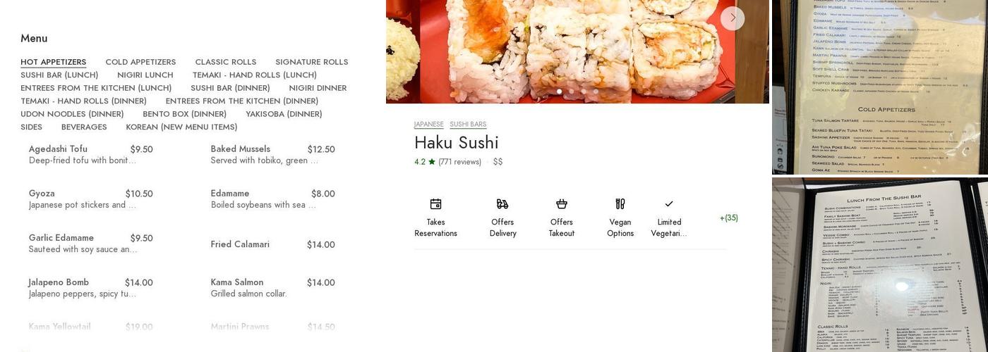 Haku Sushi Menu