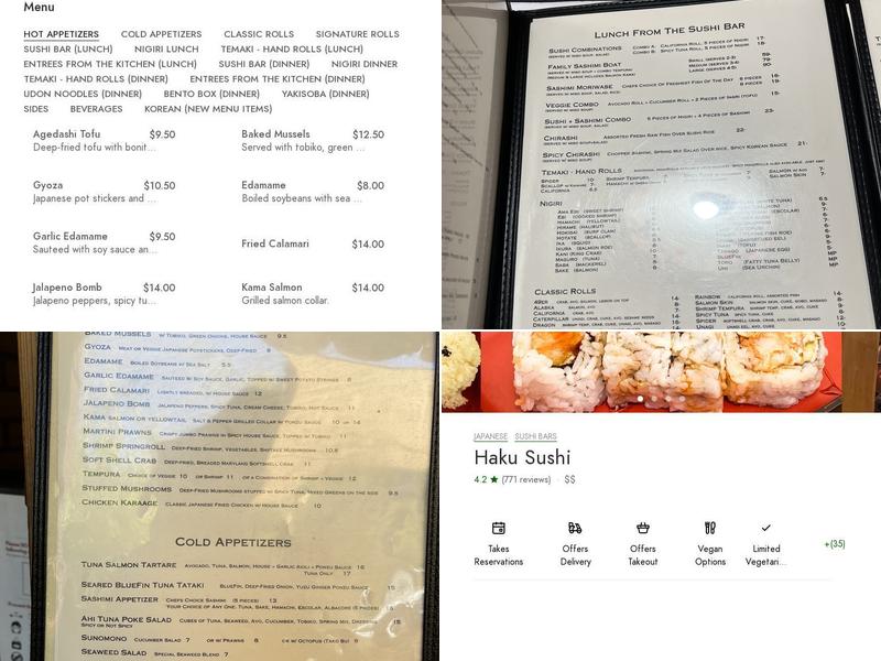 Haku Sushi Menu