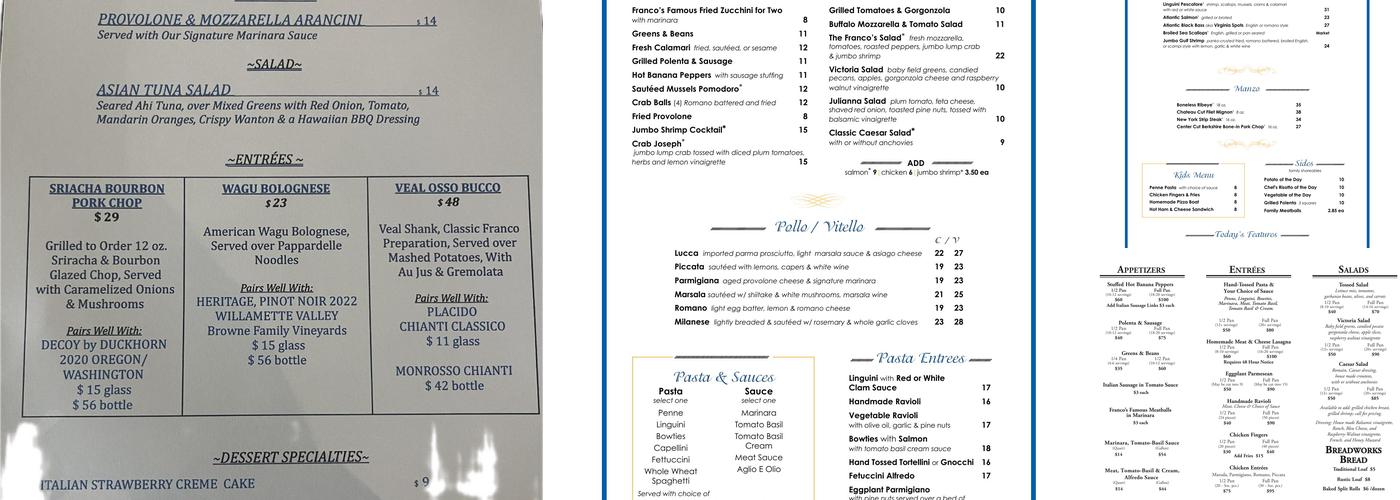 Franco's Trattoria Menu