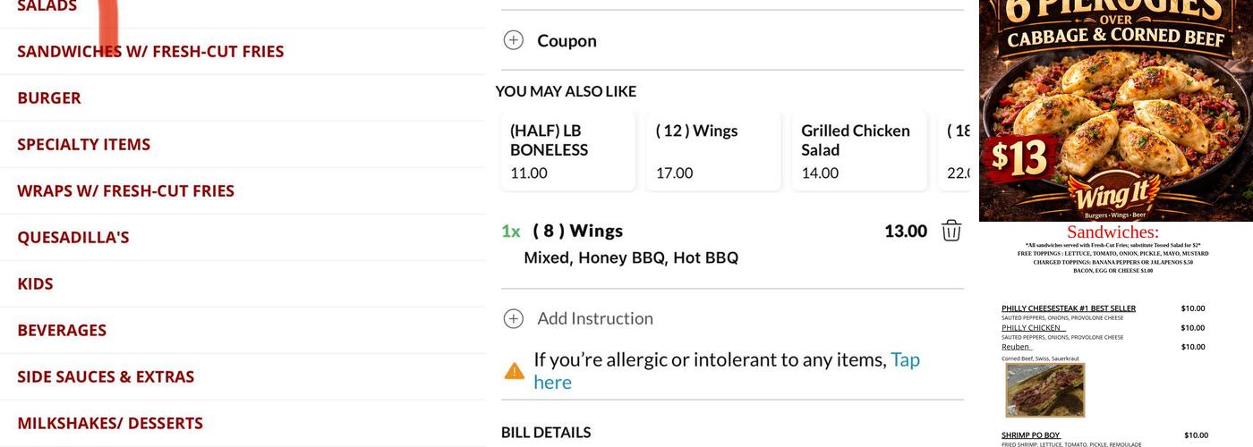 Wing It Menu