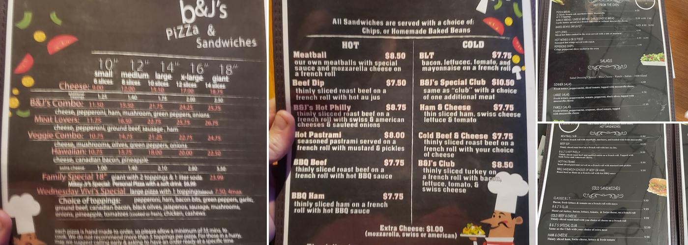 B & J's Pizza & Sandwiches Menu