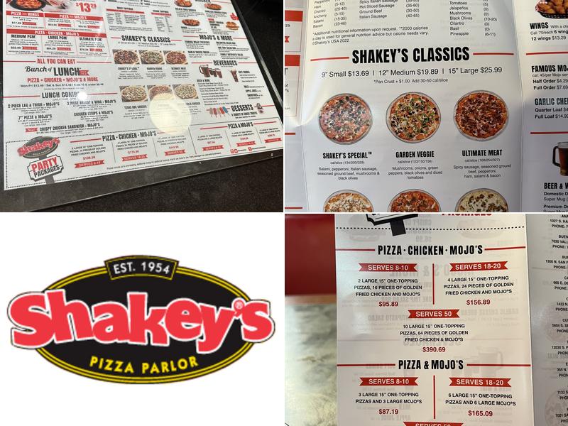 Shakey's Pizza Parlor Menu