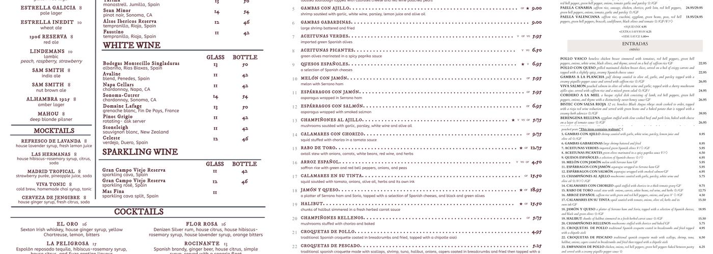 Viva Madrid Menu