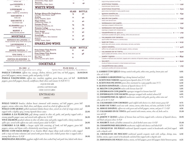 Viva Madrid Menu