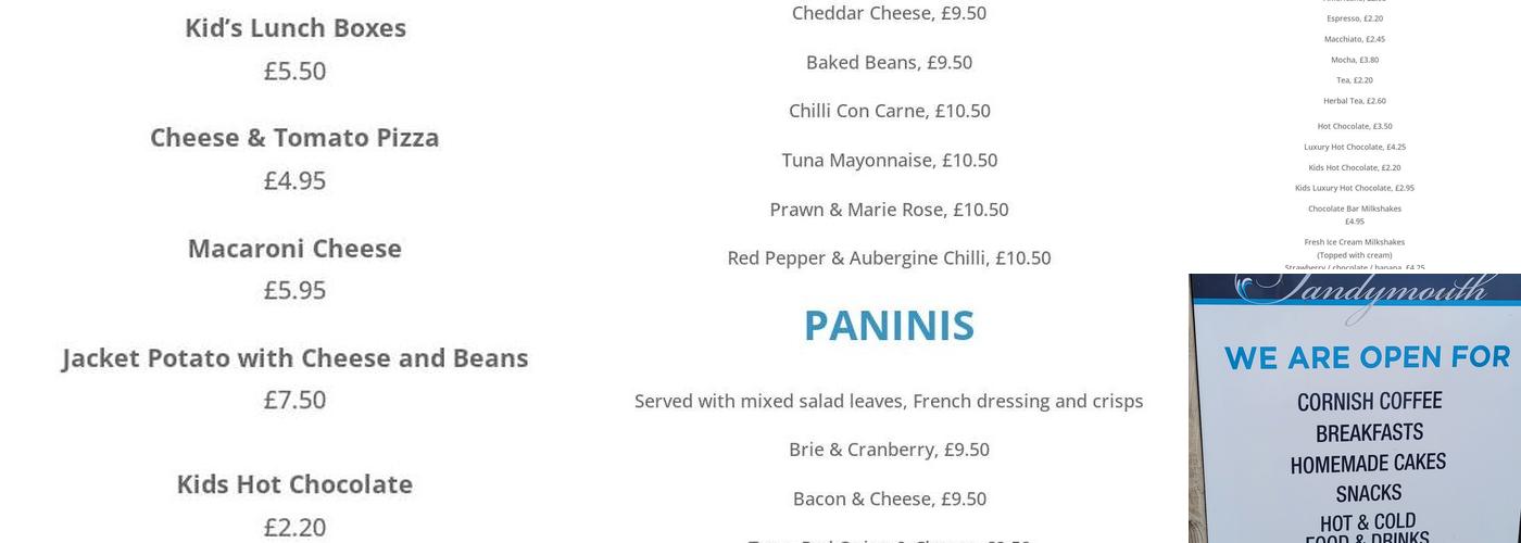 Sandymouth Cafe Menu