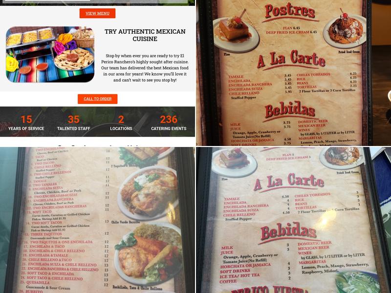 El Perico Ranchero Menu