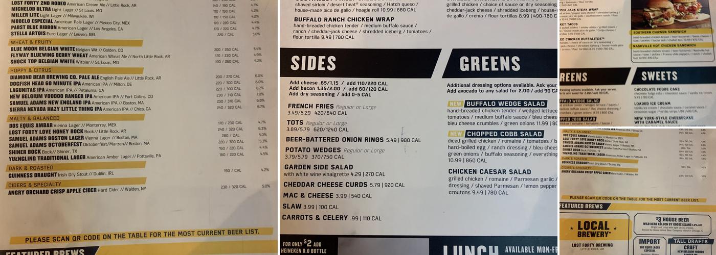 Buffalo Wild Wings Menu