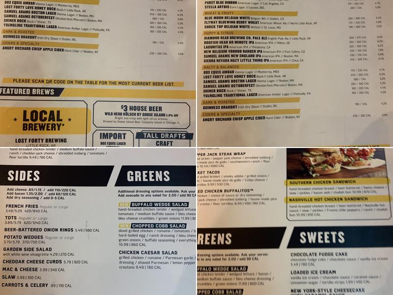 Buffalo Wild Wings Menu