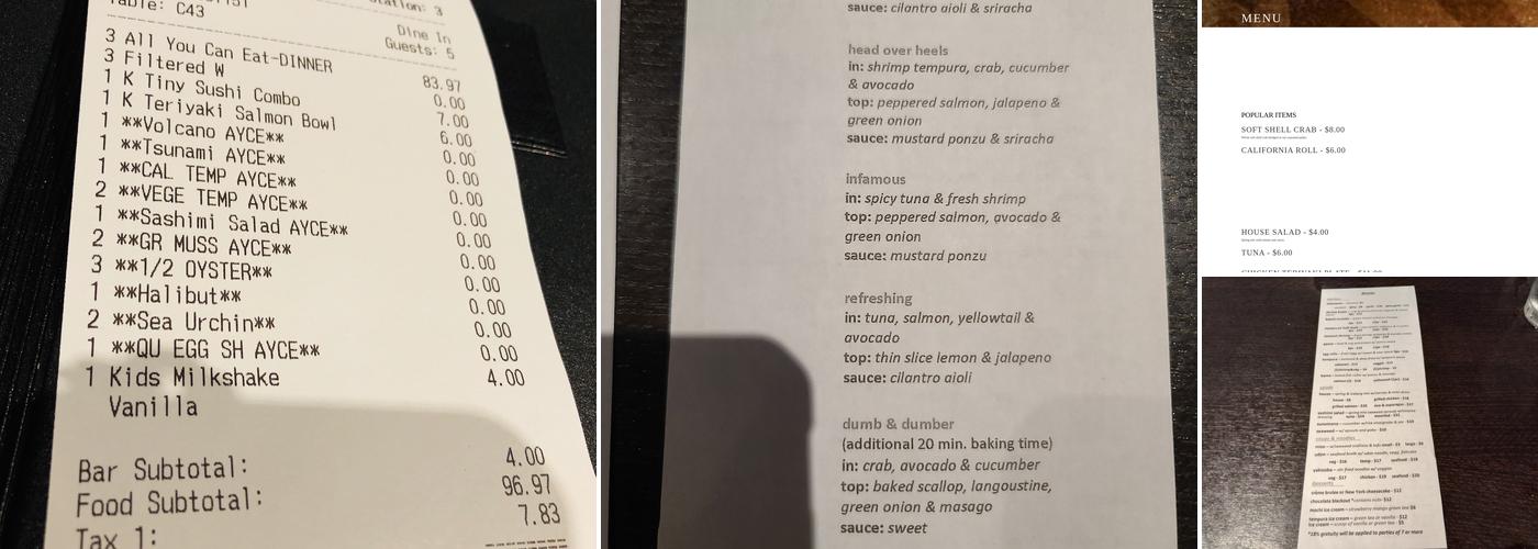 Sushi Martini Menu