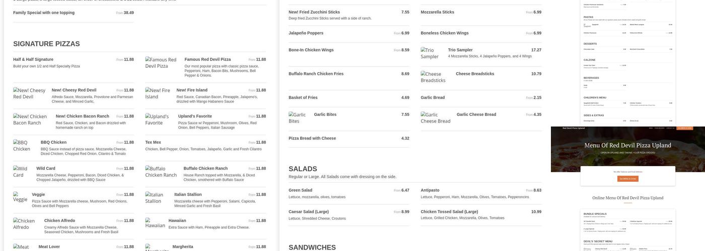 Red Devil Pizza Menu