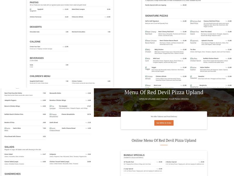 Red Devil Pizza Menu