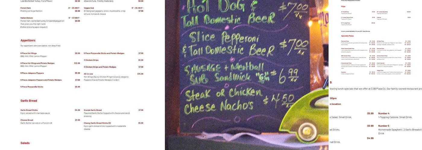 3.99 Pizza Company Menu