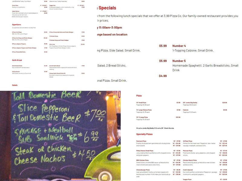 3.99 Pizza Company Menu