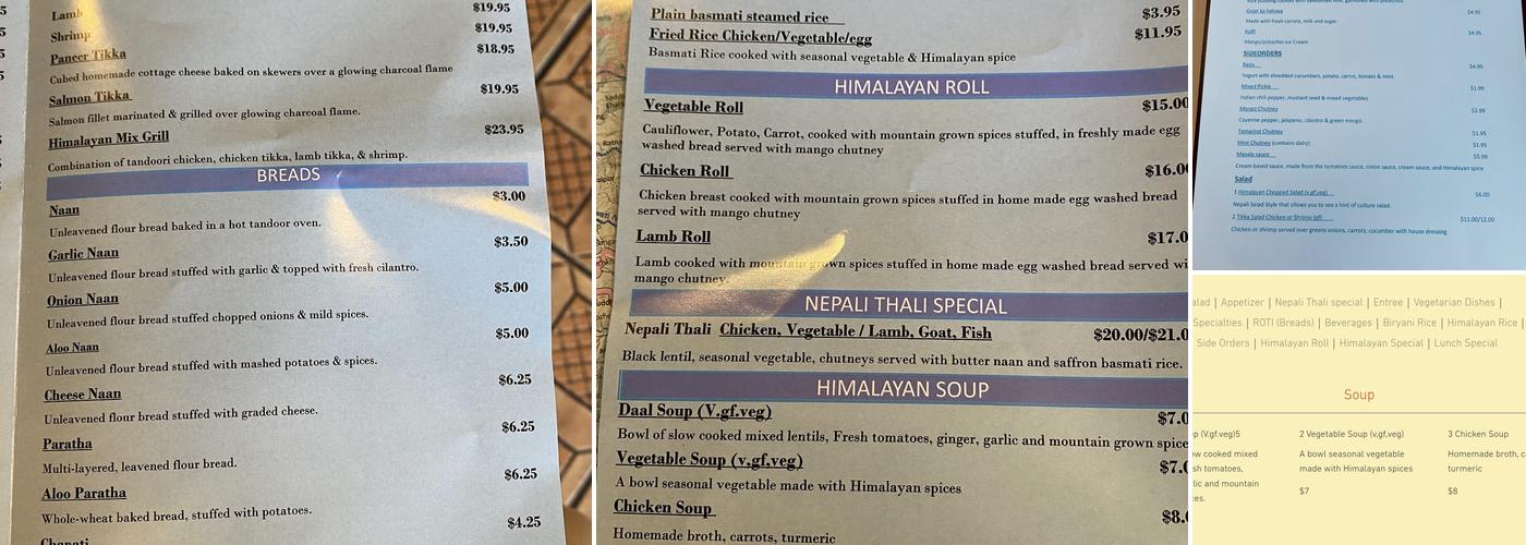 Himalayan Cafe Menu