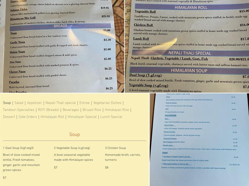 Himalayan Cafe Menu