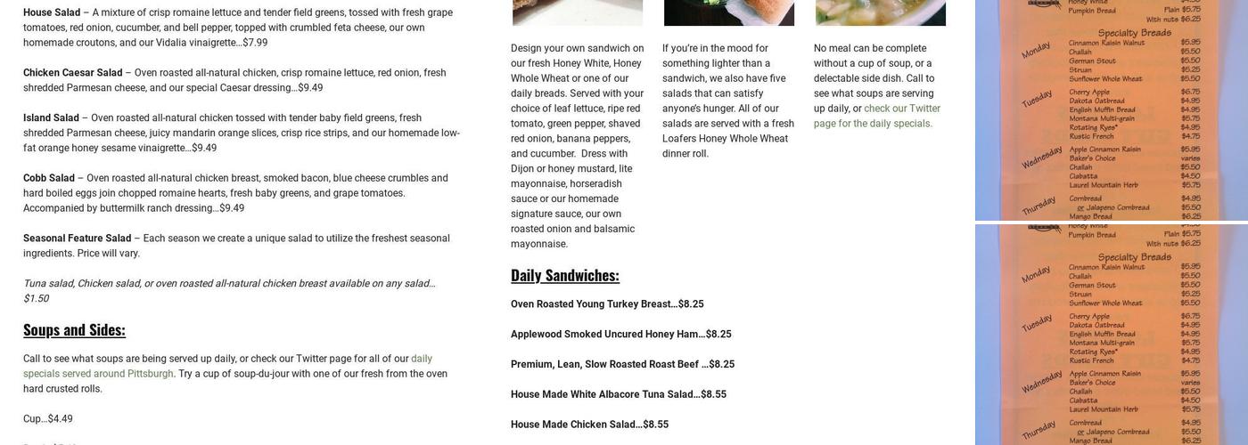 Loafers Bread Co Menu