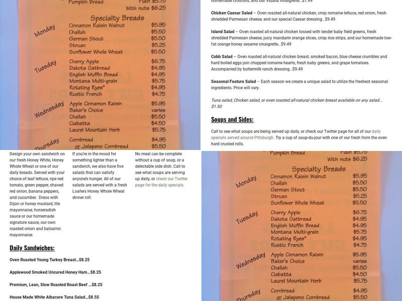 Loafers Bread Co Menu