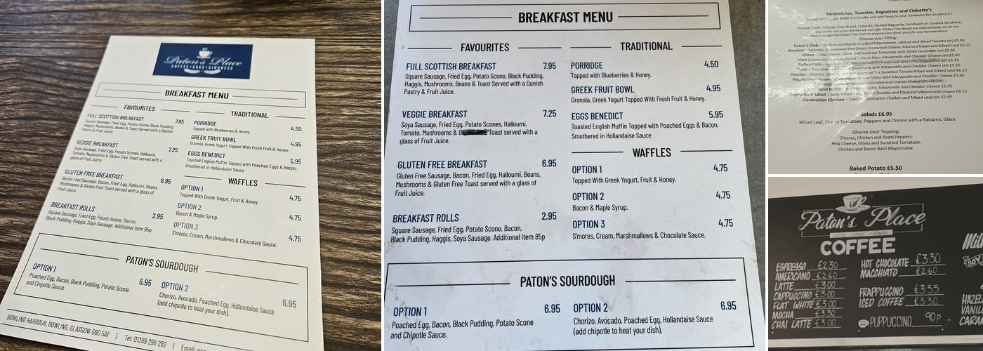 Paton’s Place Menu