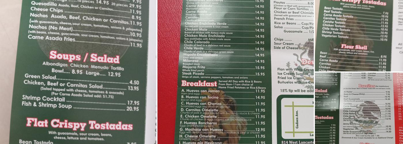 Azteca Restaurante Menu