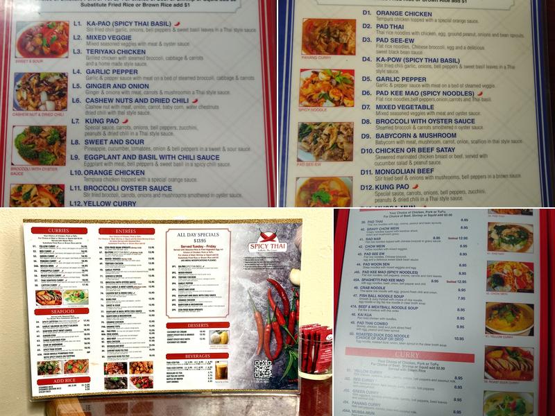 Spicy Thai Menu