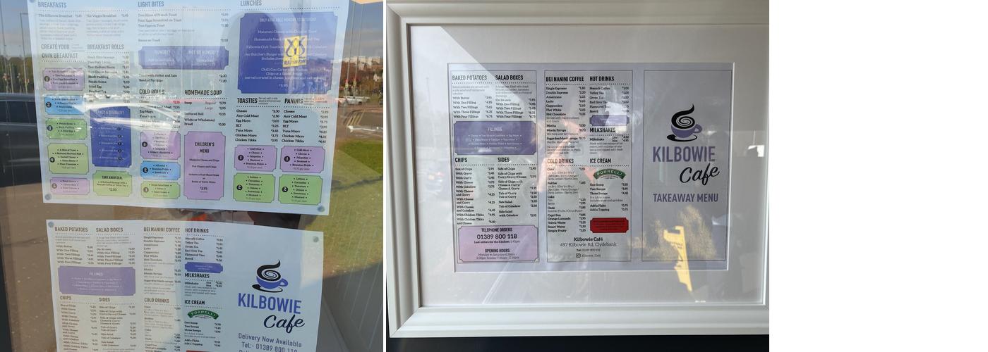 Kilbowie Cafe Menu