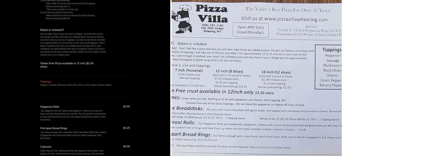 Pizza Villa Menu