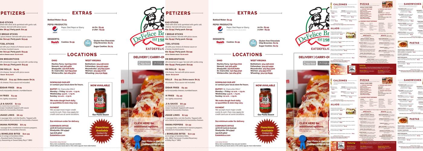 DeFelice Bros Pizza - Moundsville Menu