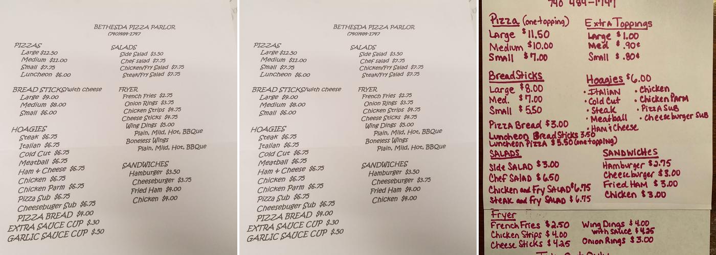 Pizza Parlor Menu