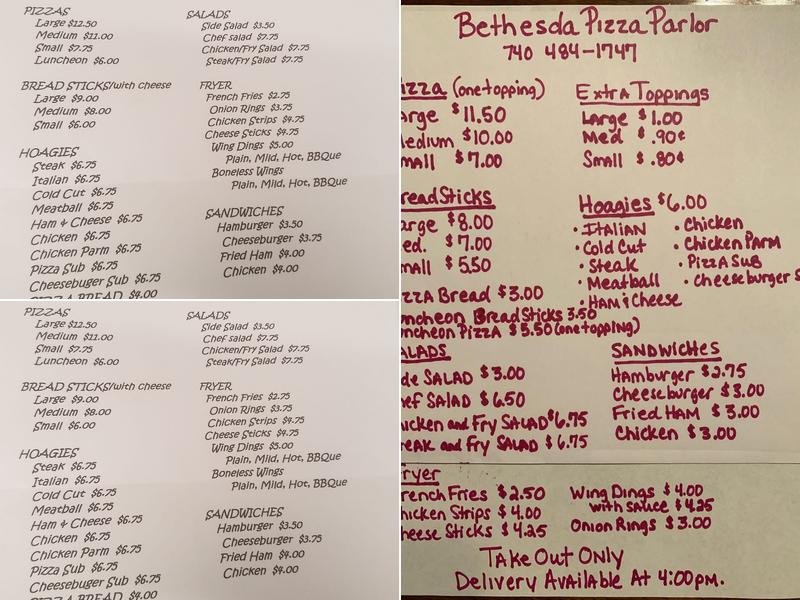 Pizza Parlor Menu