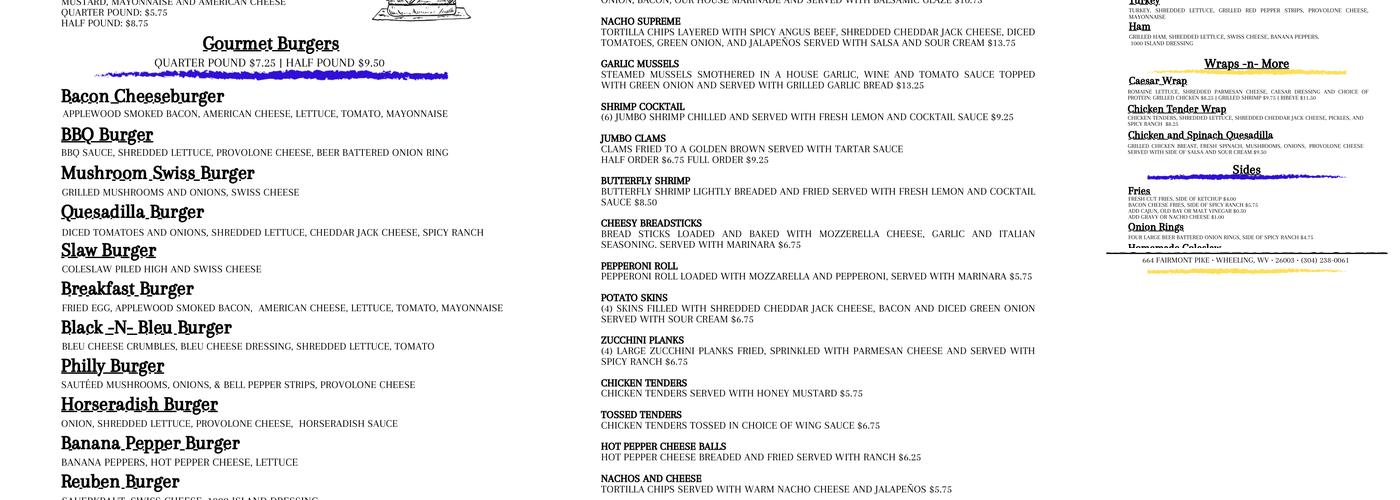 Mountaineer Bar & Grill Inc Menu