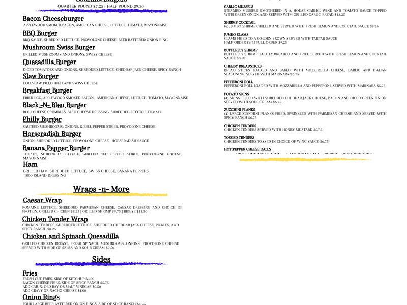 Mountaineer Bar & Grill Inc Menu