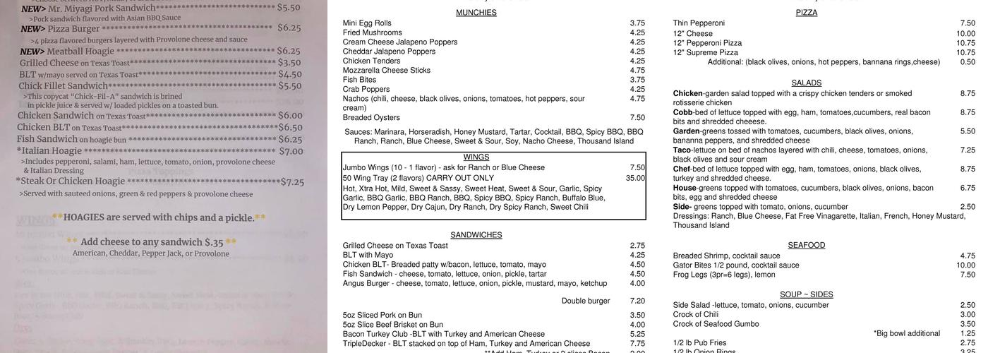 Hank's Place Bar & Grill Menu