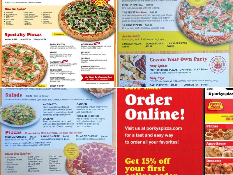Porky's Pizza Menu