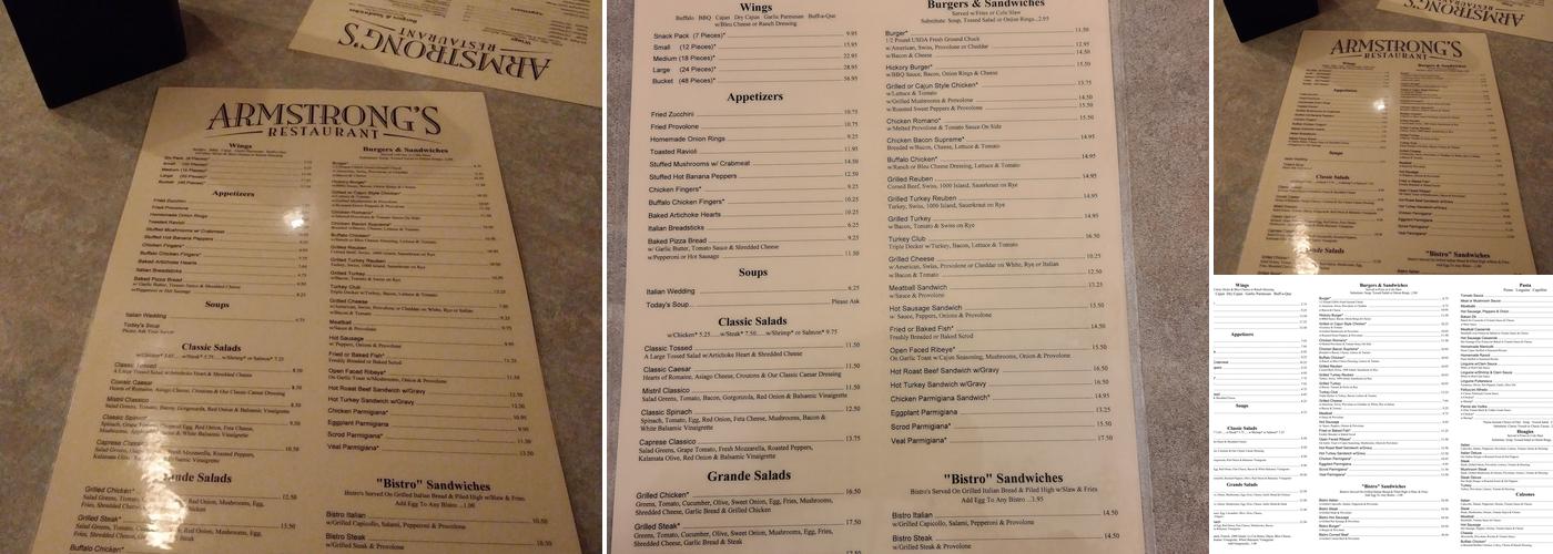 Armstrong's Menu