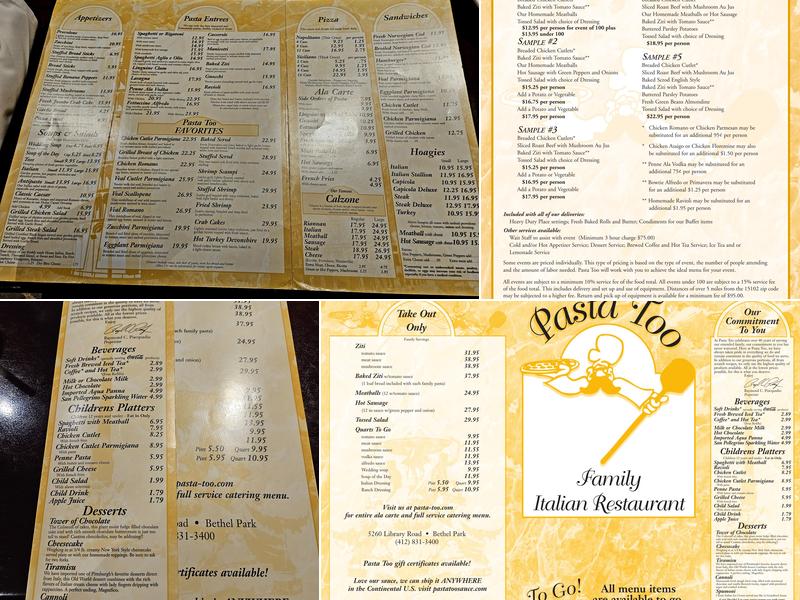 Pasta Too Menu