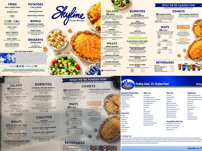 Skyline Chili Menu