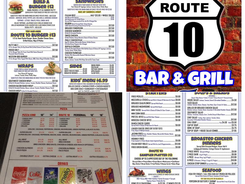Judson's Route 10 Bar & Grill Menu