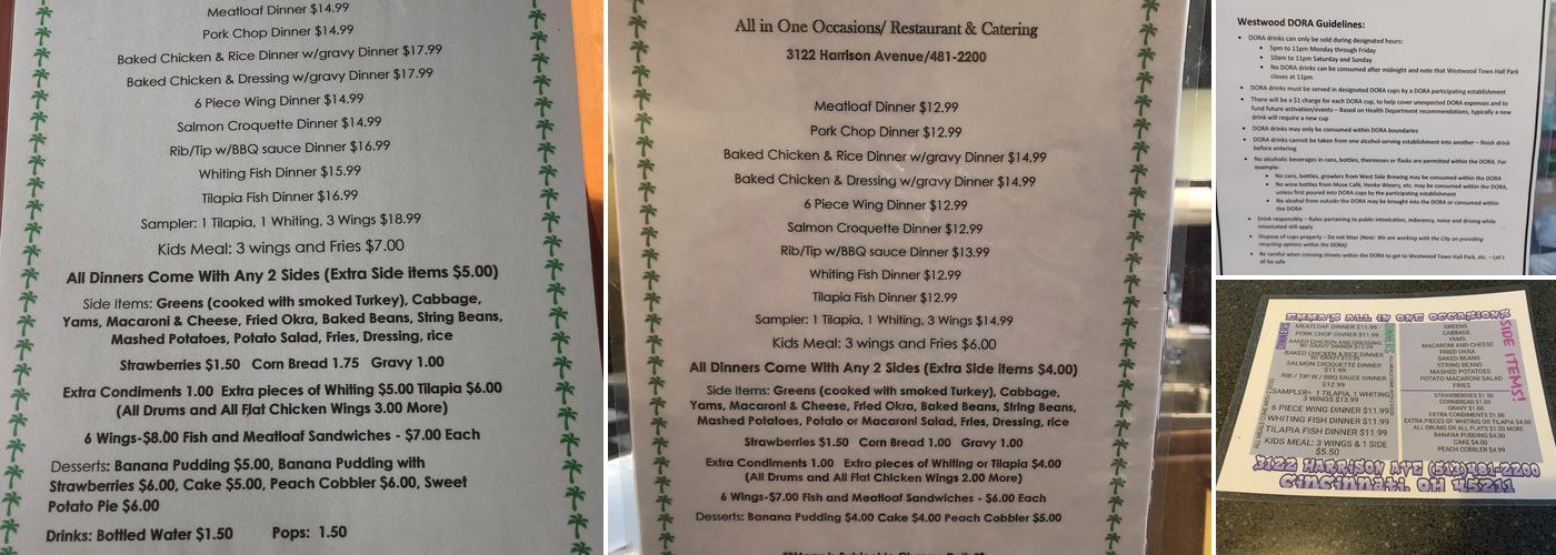 All In One Occasions Menu