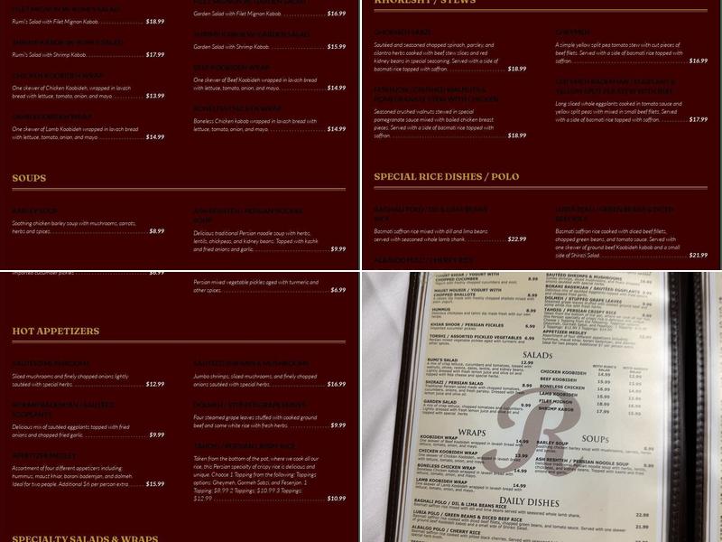 Rumi's Restaurant Menu
