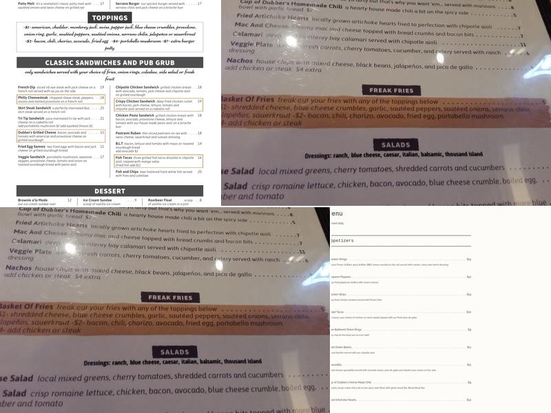 Dubber's Oldtown Bar And Grill Menu