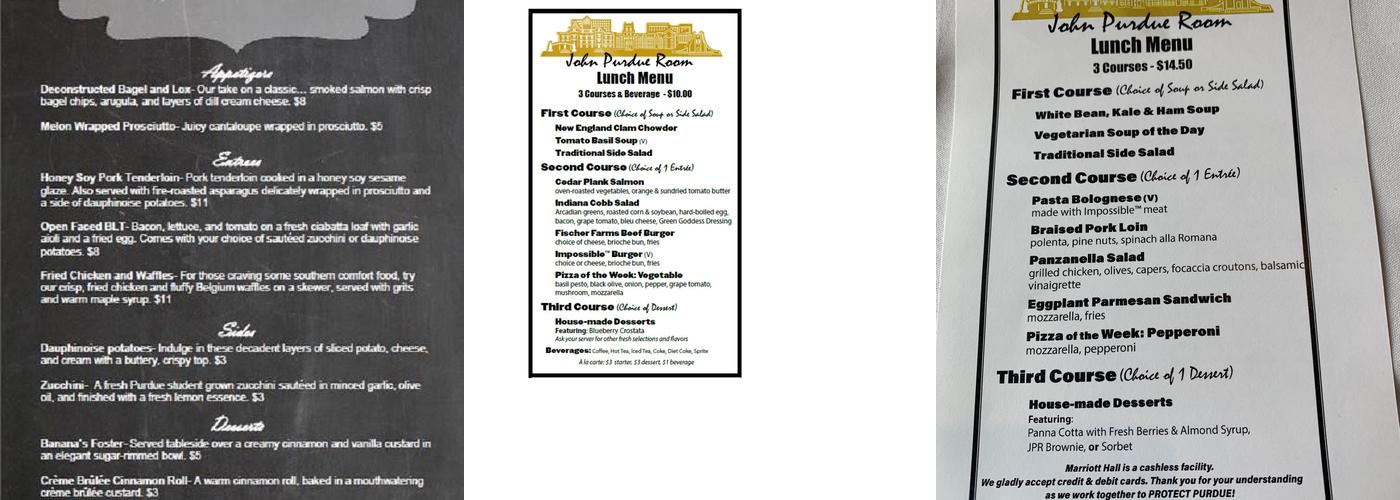 John Purdue Room Menu