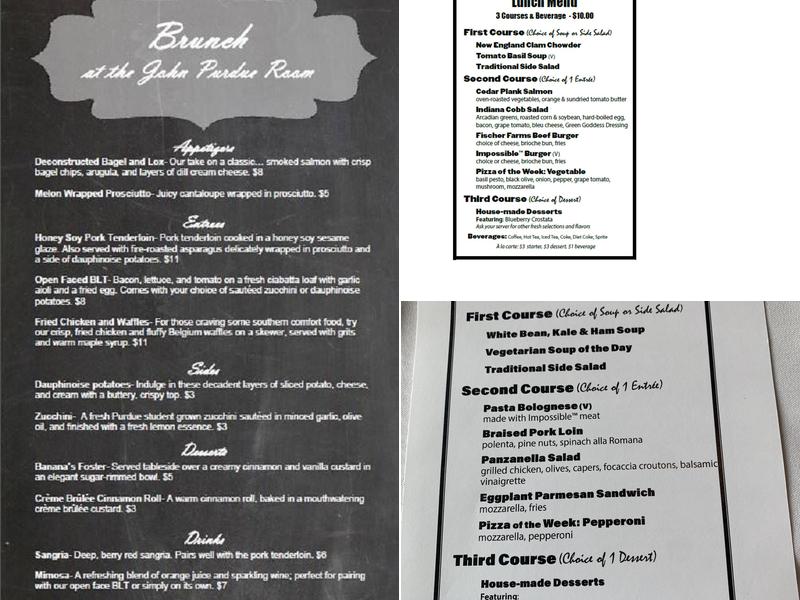 John Purdue Room Menu