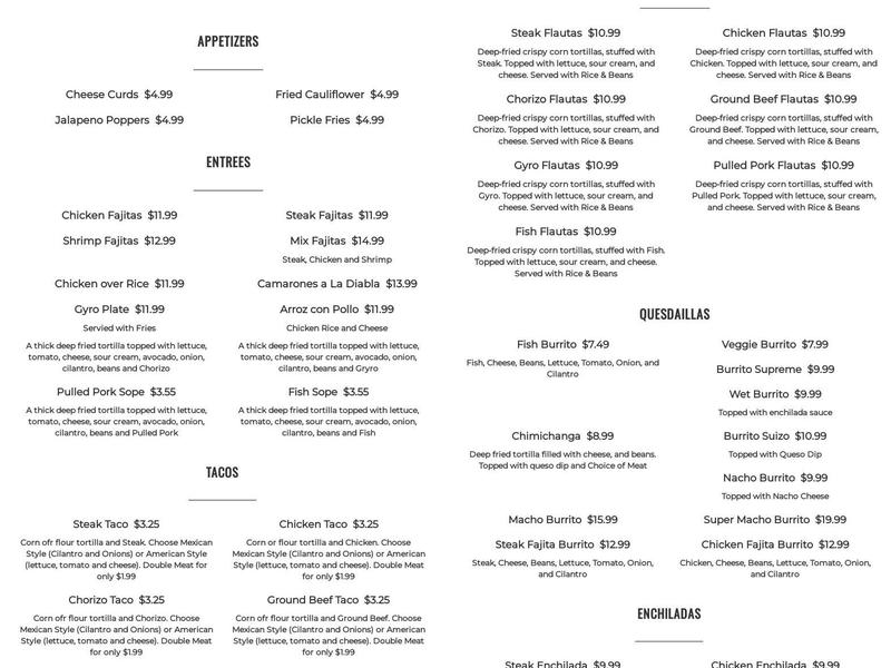 Taco Express Menu