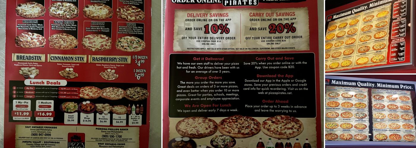 Pizza Pirates Menu